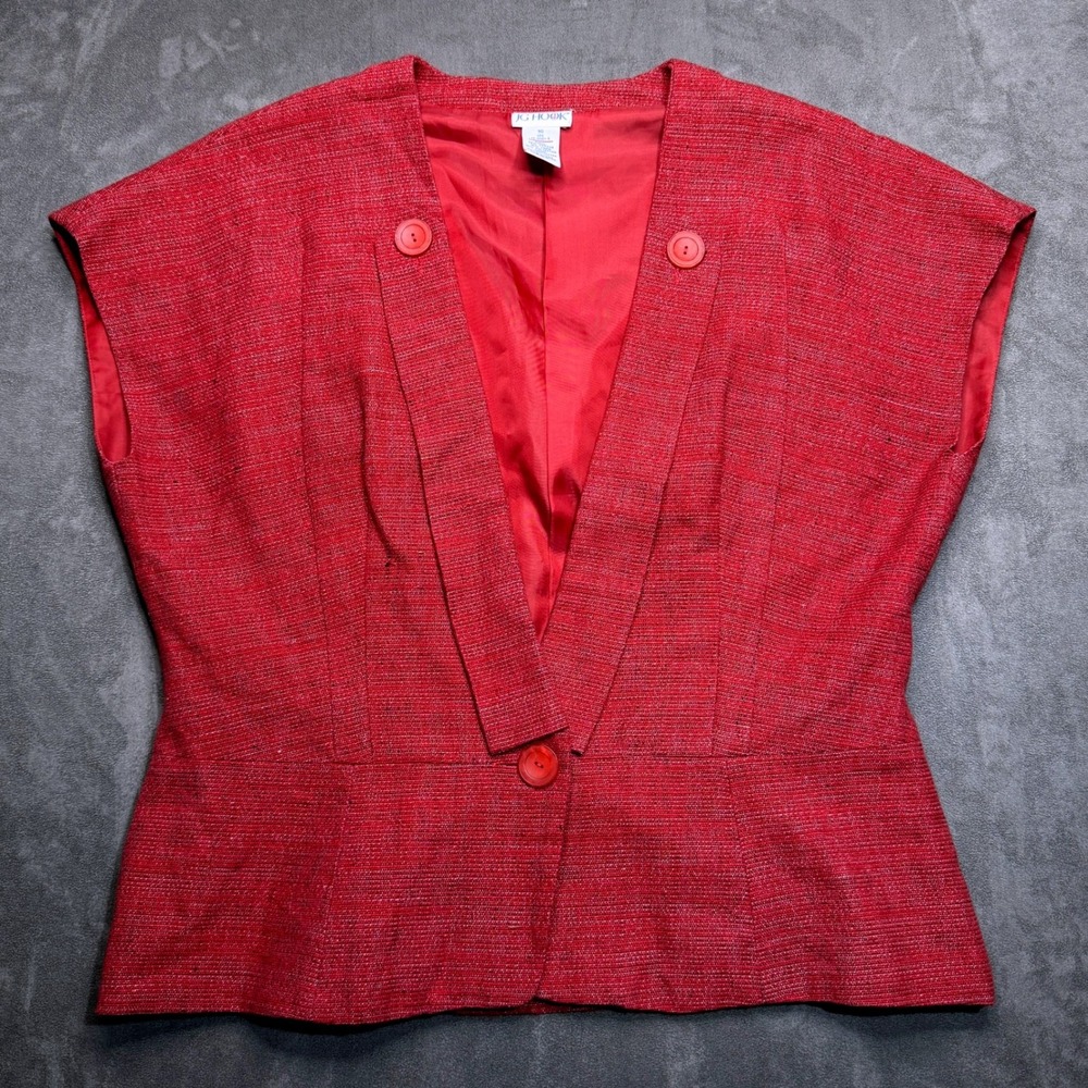 Vtg JG Hook Vest Women Sz 16 Red Cotton Linen V-Neck Sleeveless Blazer Nautical